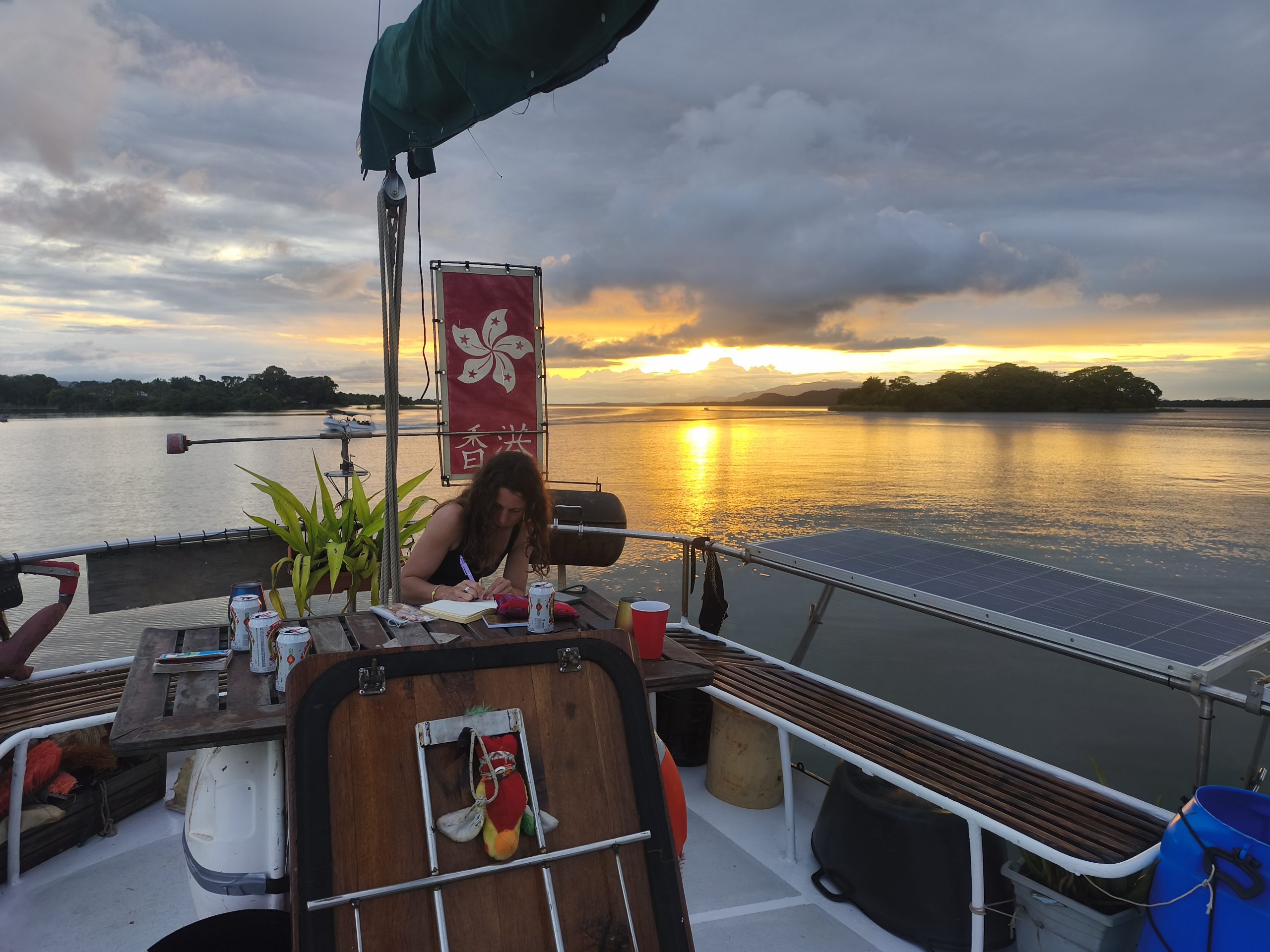 Drawing on deck at sunset