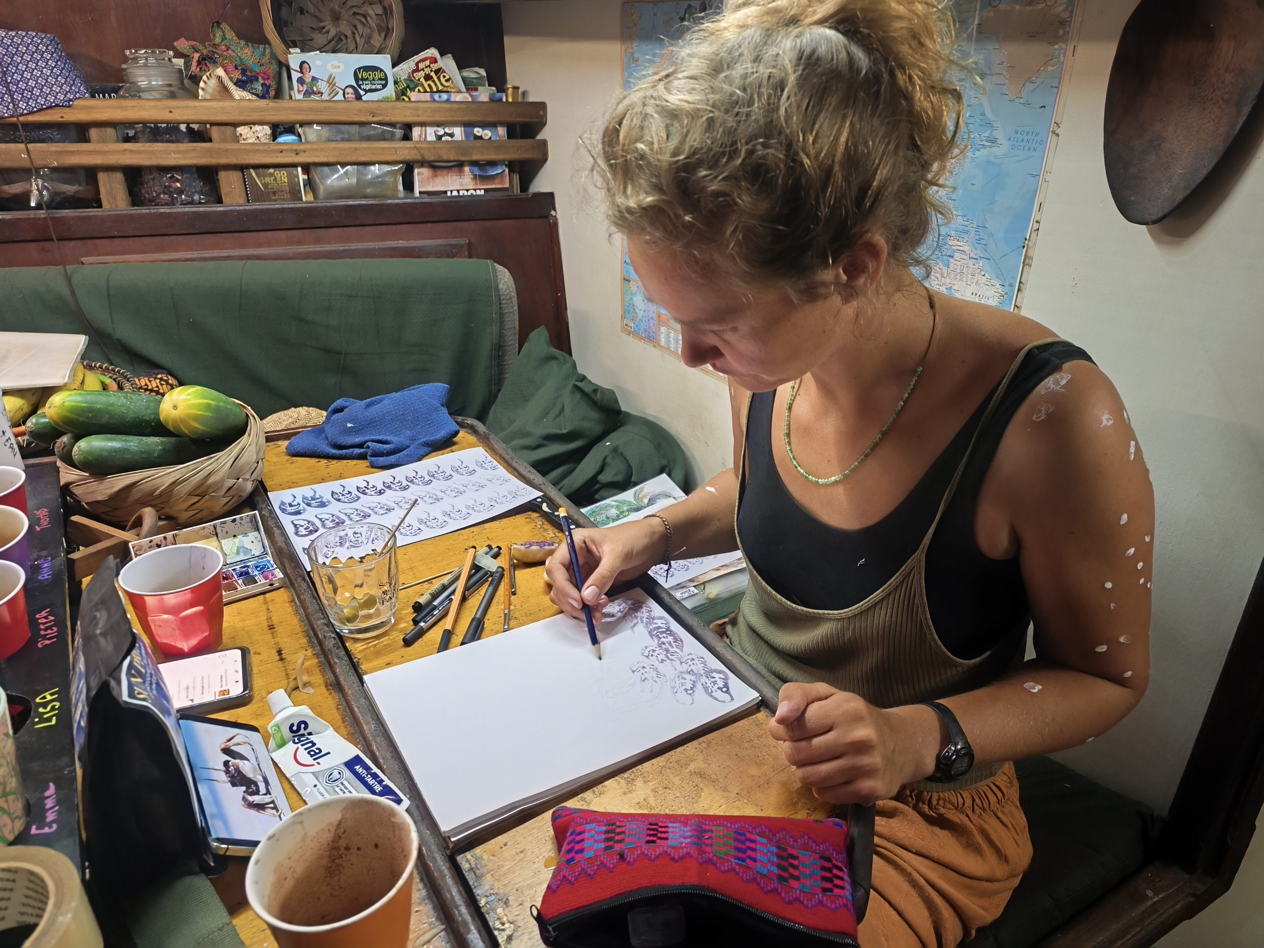 A quiet creative moment aboard