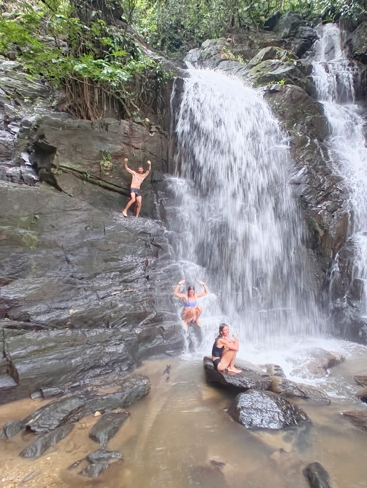 Exploring a tropical waterfall