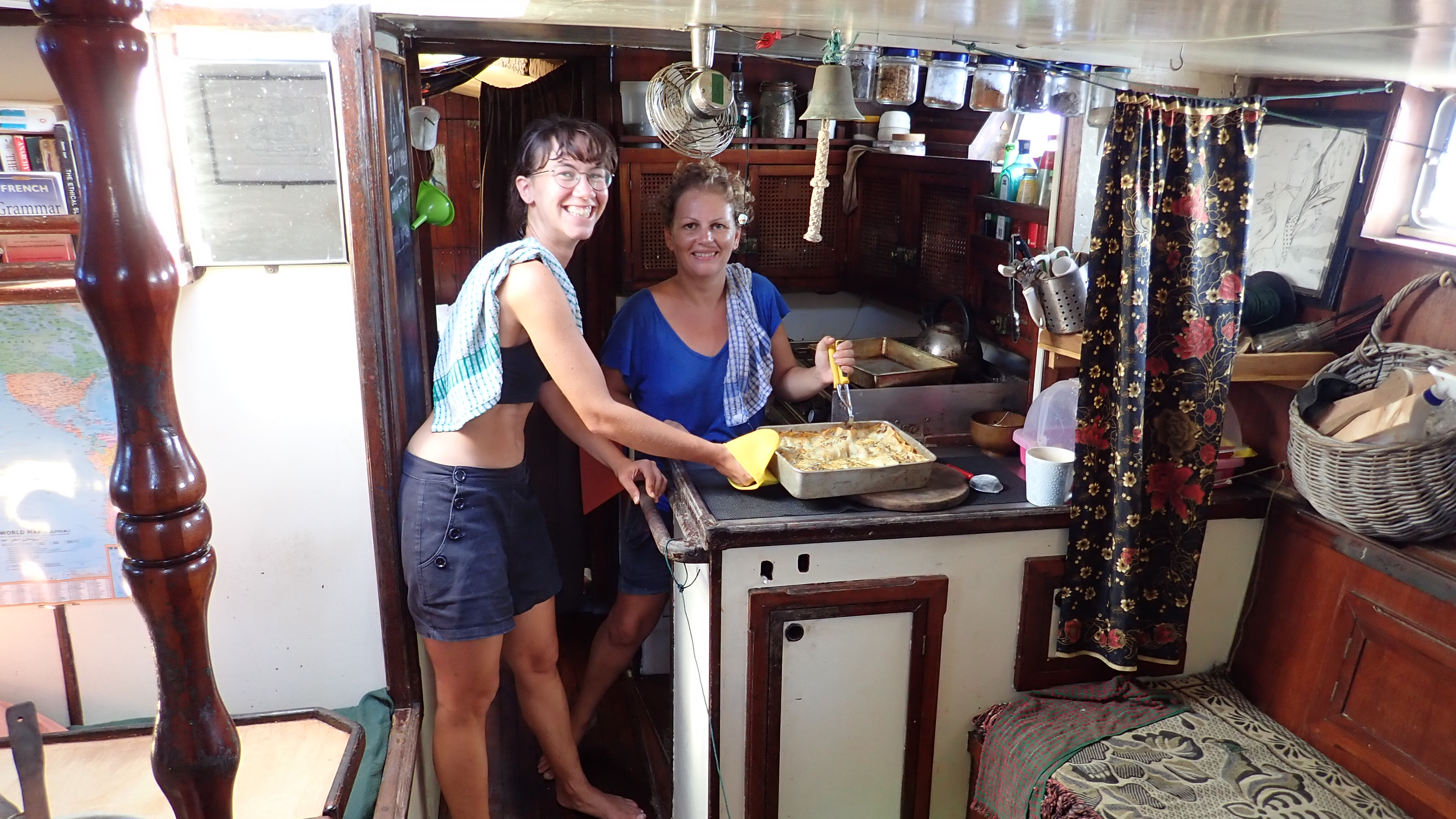 Cooking together in Karaka's galley